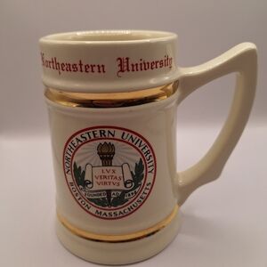 Lewis Bros Northeastern University Boston MA Ceramic Mug With Gold Tone Trim